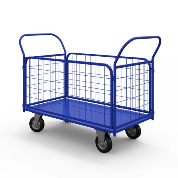 Тележка платформенная с сетчатыми бортами ТС 5 (700х1200) г/п 450 кг.160 черная резина HV Market