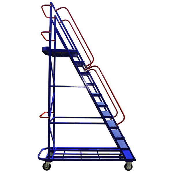Лестница передвижная, десять ступеней ЛС 10 (670х1854х2930) 160 черная резина, тормоз, поворотные HV Market