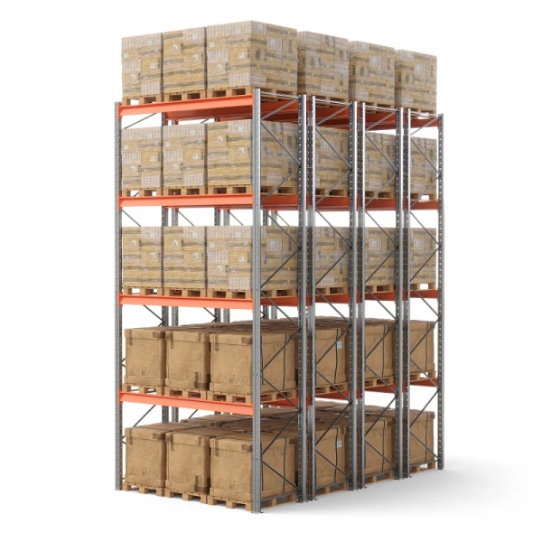 Стеллаж двойной глубины 6000х2700х1100 мм. Уровни хранения: пол+4 (3000 кг на ярус) HV Market