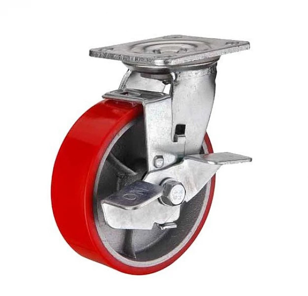 Колесо большегрузное SCPB 80 полиуретановое поворотное с тормозом ⌀ 200 HV Market