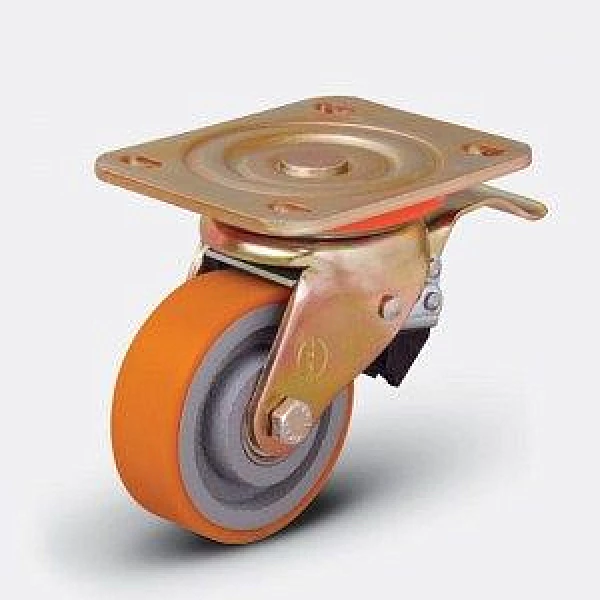 Колесо большегрузное полиуретановое поворотное с тормозом ED01 VBP ⌀ 200 F HV Market