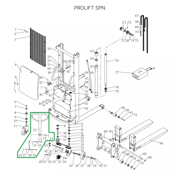 Ручка в сборе для штабелеров SPN HV Market